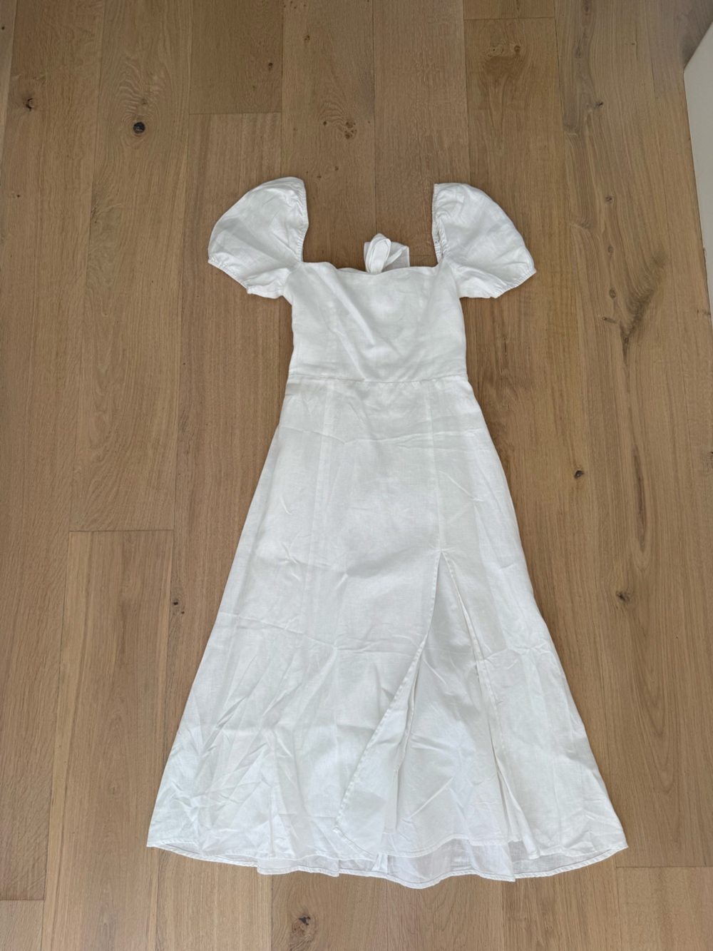 Reformation White Linen-Blend Puff Sleeve Girls Dress
